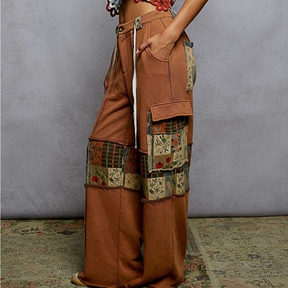 POL NWOT French Terry Patchwork Wide-Leg Pants